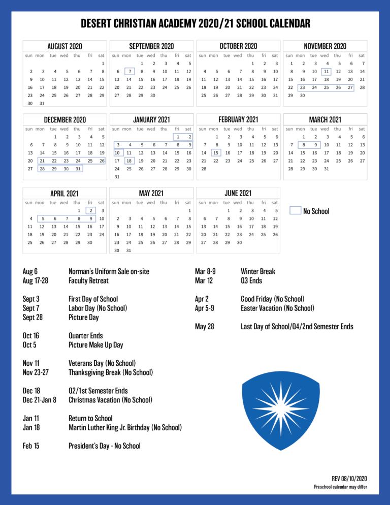 K12 Calendar Desert Christian Academy
