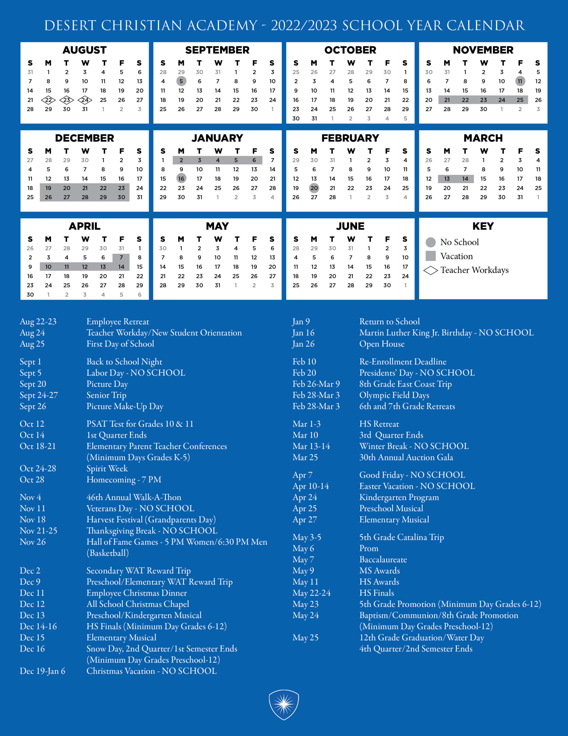 K12 Calendar Desert Christian Academy